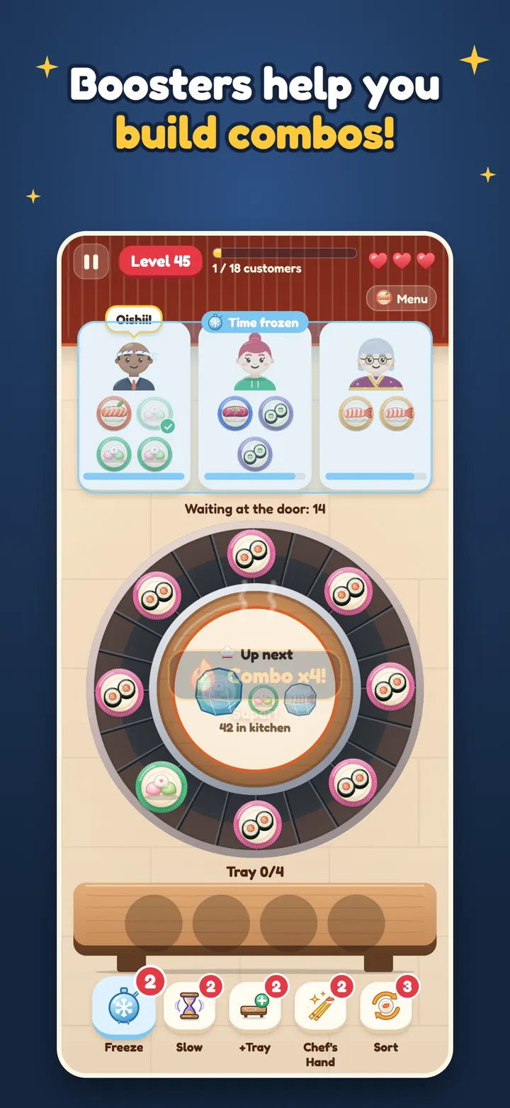 Boosters help you build combos: the freeze-time booster