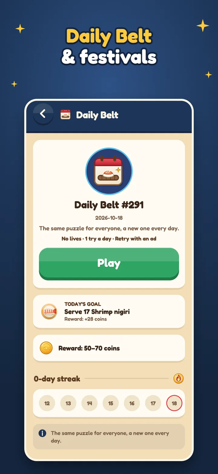 Daily Belt and festivals: the same daily puzzle for everyone